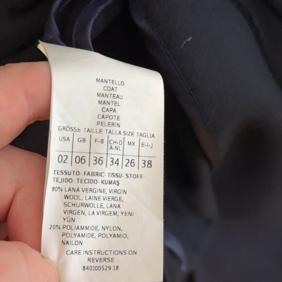 MAX&CO Decisio Wool Collarless Lapel Long Trench Coat Navy Blue Sz 2 NWT $789 - Picture 9 of 9